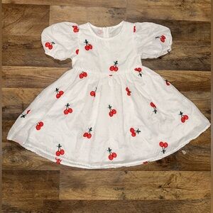 Kids cherry 🍒 embroidery puff sleeve dress size 5T